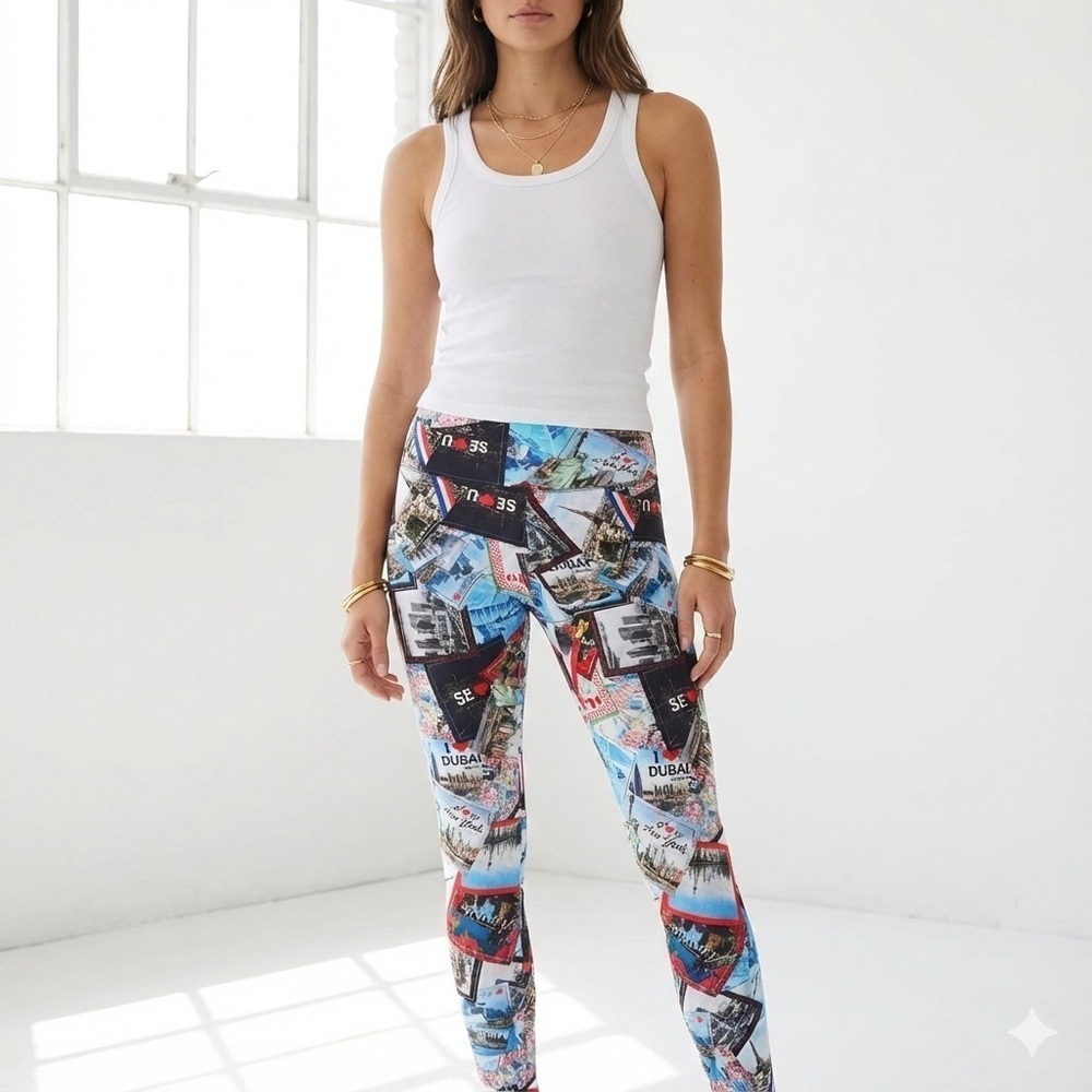 Balenciaga city postcard print high rise leggings - XS